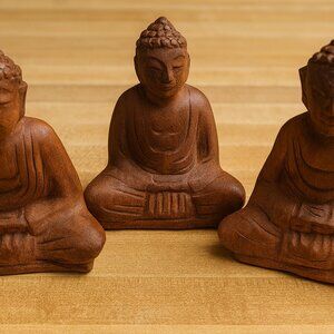Hand Carved Wood Buddha Statue: 5" Peaceful Zen Decor